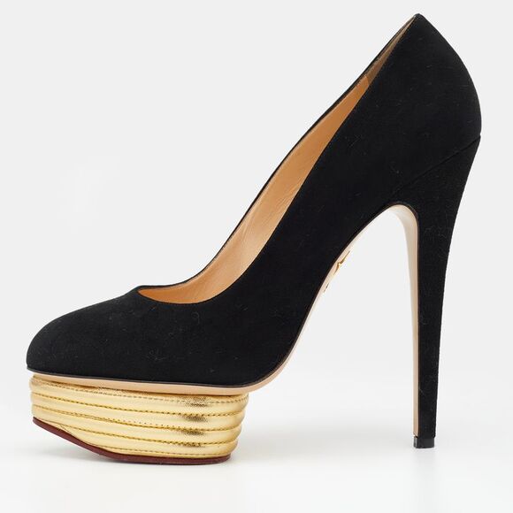 Charlotte Olympia Black Suede Dolly Platform Pumps Size 41 - Picture 1 of 4